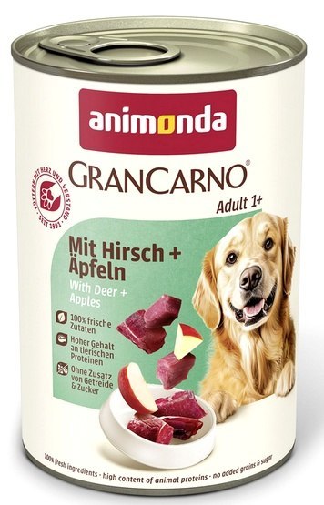 Animonda GranCarno Original Adult Rind Hirsch Apfel Wołowina, Jeleń + Jabłko puszka 400g