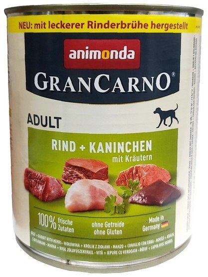 Animonda GranCarno Original Adult Rind Kaninchen Krautern Wołowina + Królik z Ziołami puszka 800g