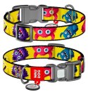 Collar WauDog Nylon Obroża nylonowa z QR-paszportem, plastikowy fastex, wzór FUTRZANE POTWORY, M 20mm/28-40cm