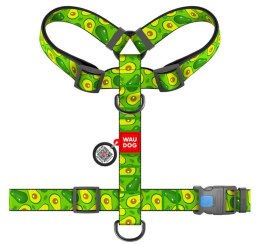 Collar WauDog Nylon Szelki nylonowe anatomiczne w kształcie litery H, z QR-paszportem, plastikowy fastex, wzór AWOKADO, rozmiar 