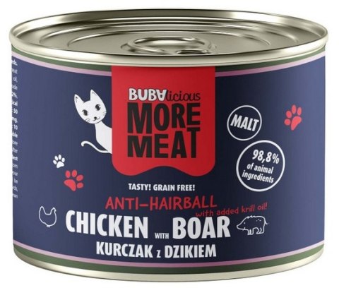 BUBAlicious Kot More Meat Anti-Hairball kurczak i dzik puszka 185g