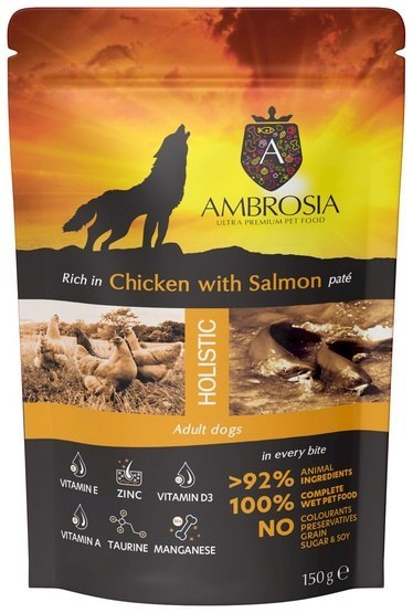 Ambrosia Dog Adult Chicken & Salmon saszetka 150g