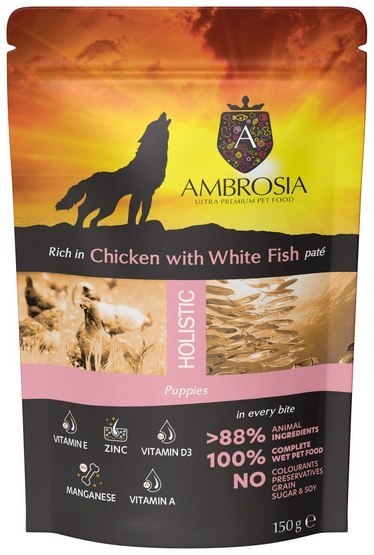 Ambrosia Dog Puppy Chicken & White Fish saszetka 150g
