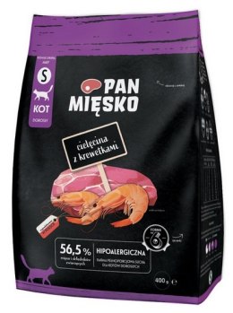 Pan Mięsko Karma sucha dla kota - cielęcina i krewetki chrupki S 400g