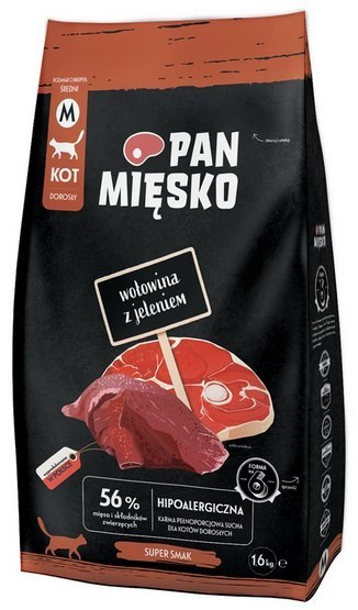 Pan Mięsko Karma sucha dla kota - wołowina i jeleń chrupki M 1,6kg
