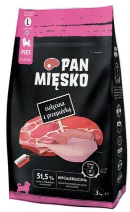 Pan Mięsko Karma sucha dla psa - dla szczeniąt cielęcina i przepiórka chrupki L 3kg