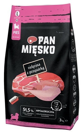 Pan Mięsko Karma sucha dla psa - dla szczeniąt cielęcina i przepiórka chrupki L 3kg
