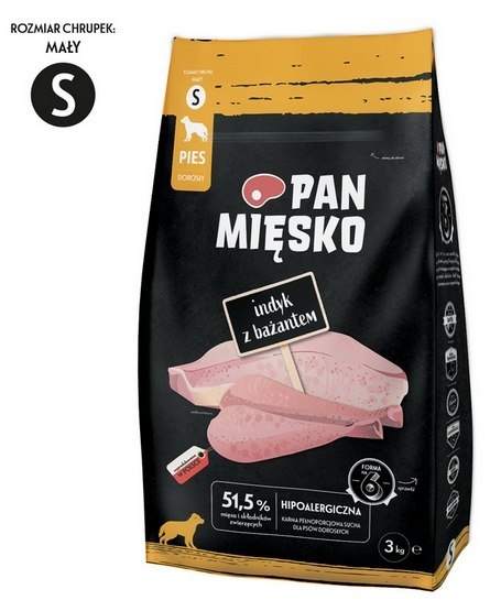 Pan Mięsko Karma sucha dla psa - indyk i bażant chrupki S 3kg