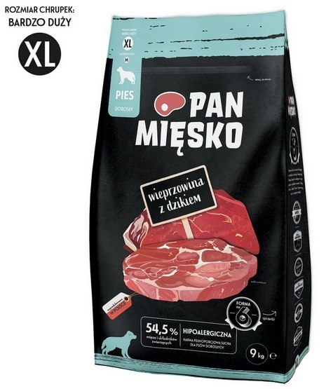 Pan Mięsko Karma sucha dla psa - wieprzowina i dzik chrupki XL 9kg