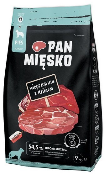 Pan Mięsko Karma sucha dla psa - wieprzowina i dzik chrupki XL 9kg