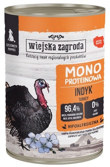 Wiejska Zagroda Monoproteinowa Indyk dla szczeniąt puszka 400g