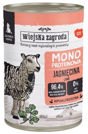 Wiejska Zagroda Monoproteinowa Jagnięcina dla szczeniąt puszka 400g