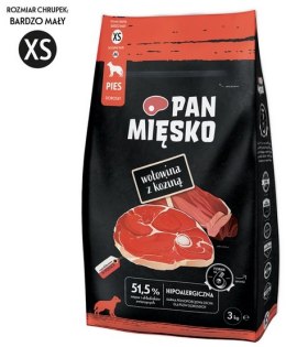 Pan Mięsko Karma sucha dla psa - wołowina i kozina chrupki XS 3kg